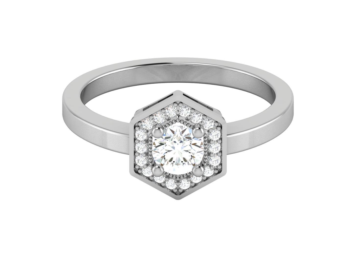 Lumiere Hexagon Halo Gold Ring - 0.47 Ct Round Diamonds
