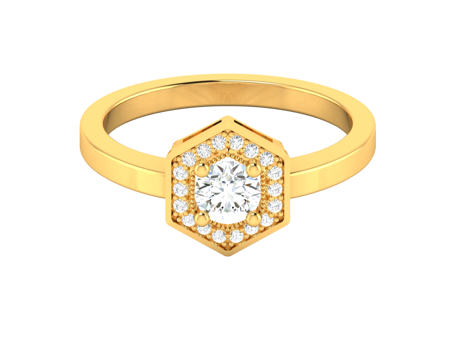 Lumiere Hexagon Halo Gold Ring - 0.47 Ct Round Diamonds