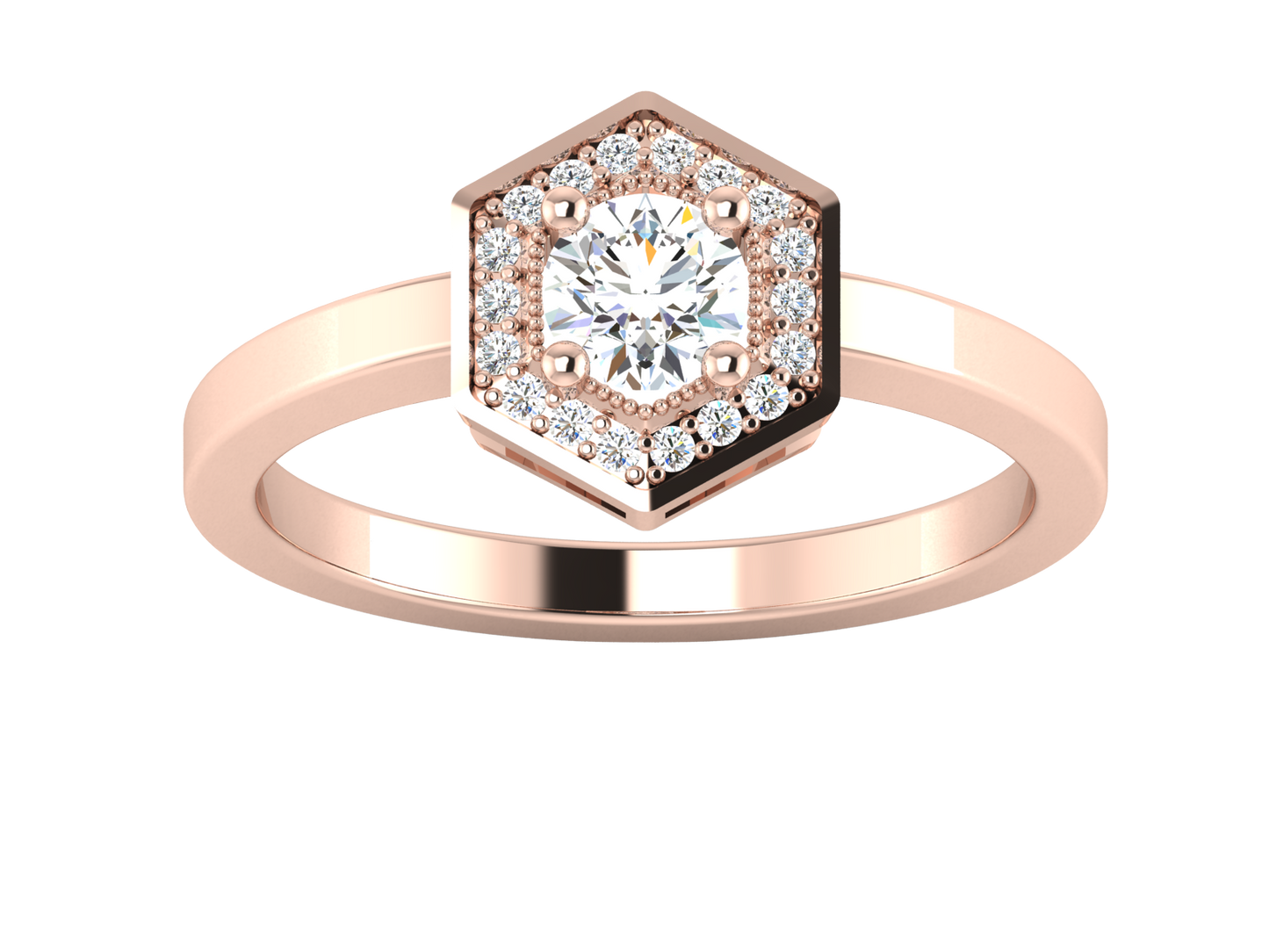 Lumiere Hexagon Halo Gold Ring - 0.47 Ct Round Diamonds