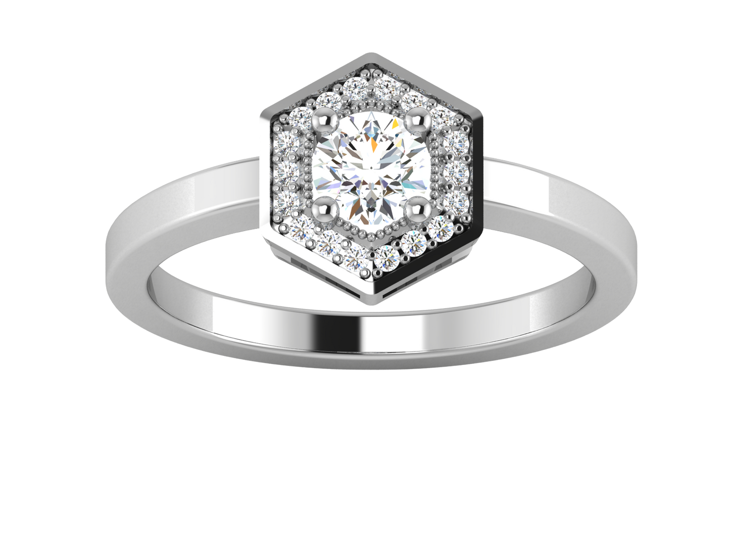 Lumiere Hexagon Halo Gold Ring - 0.47 Ct Round Diamonds