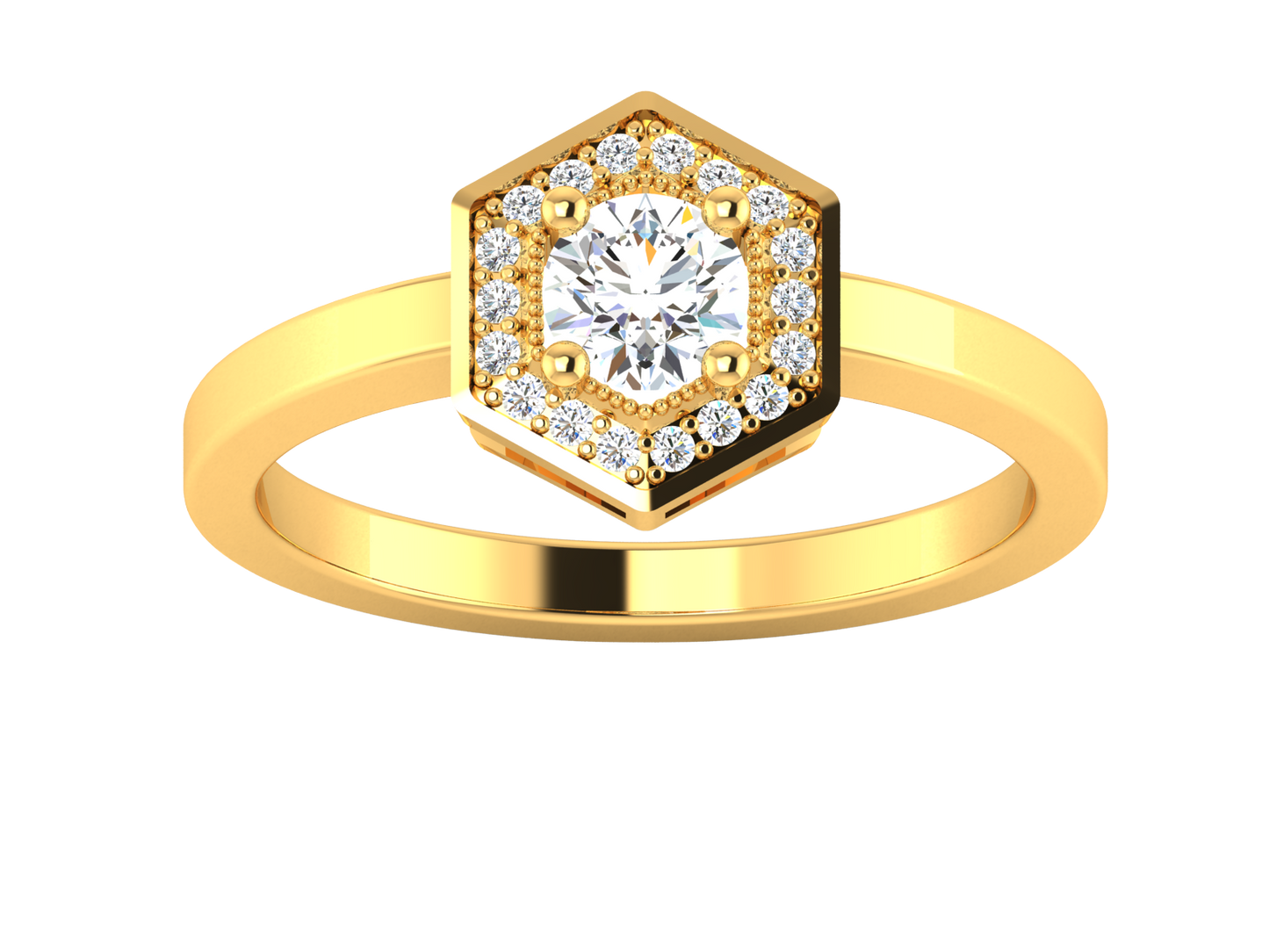 Lumiere Hexagon Halo Gold Ring - 0.47 Ct Round Diamonds
