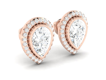 Layered Pear Halo Diamond Stud Earrings - 4.37 Ct Brilliant Cut