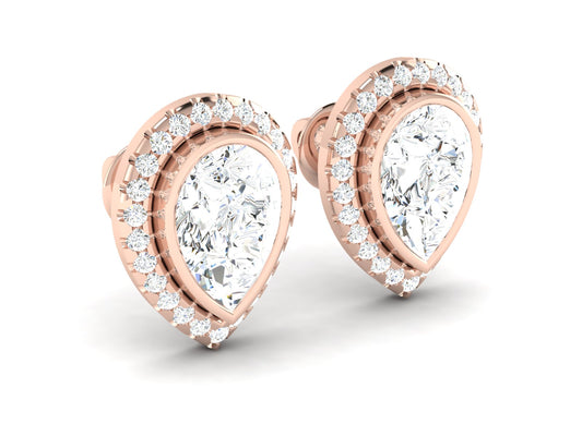 Layered Pear Halo Diamond Stud Earrings - 4.37 Ct Brilliant Cut