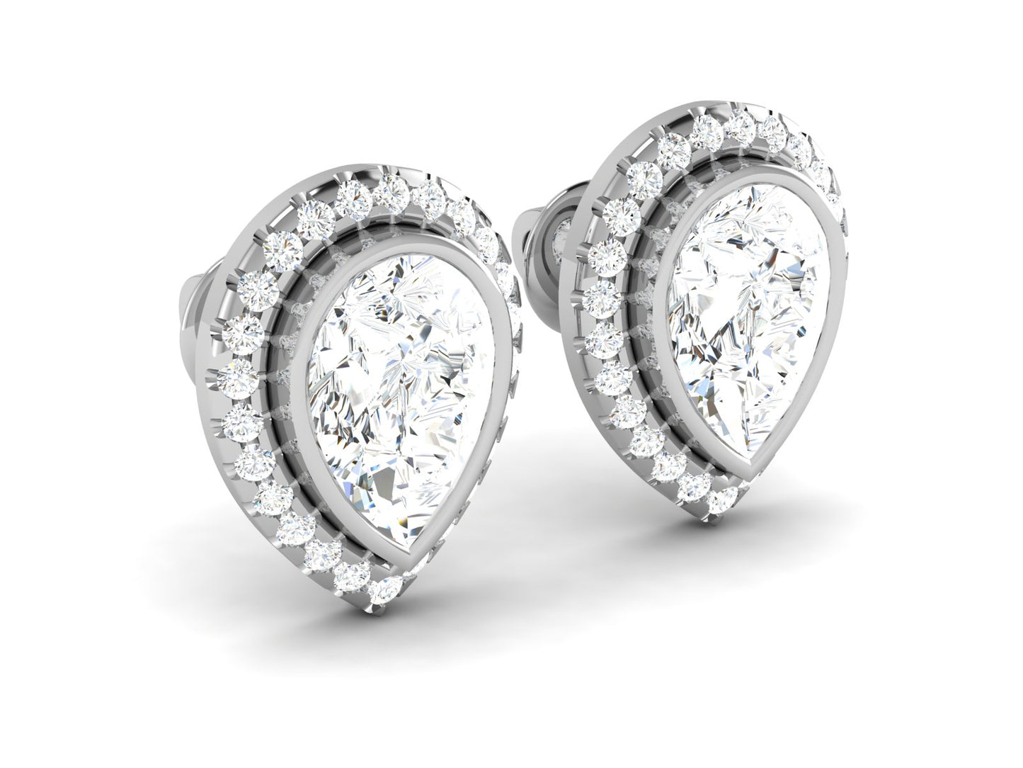 Layered Pear Halo Diamond Stud Earrings - 4.37 Ct Brilliant Cut