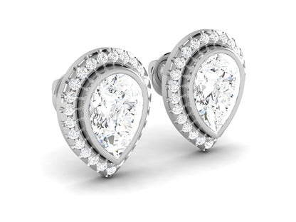 Layered Pear Halo Diamond Stud Earrings - 4.37 Ct Brilliant Cut
