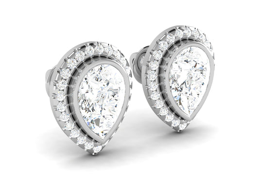 Layered Pear Halo Diamond Stud Earrings - 4.37 Ct Brilliant Cut