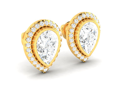 Layered Pear Halo Diamond Stud Earrings - 4.37 Ct Brilliant Cut