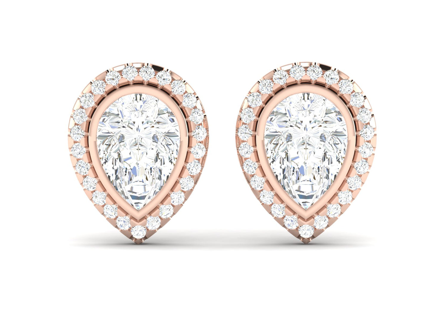 Layered Pear Halo Diamond Stud Earrings - 4.37 Ct Brilliant Cut