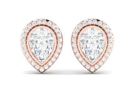 Layered Pear Halo Diamond Stud Earrings - 4.37 Ct Brilliant Cut