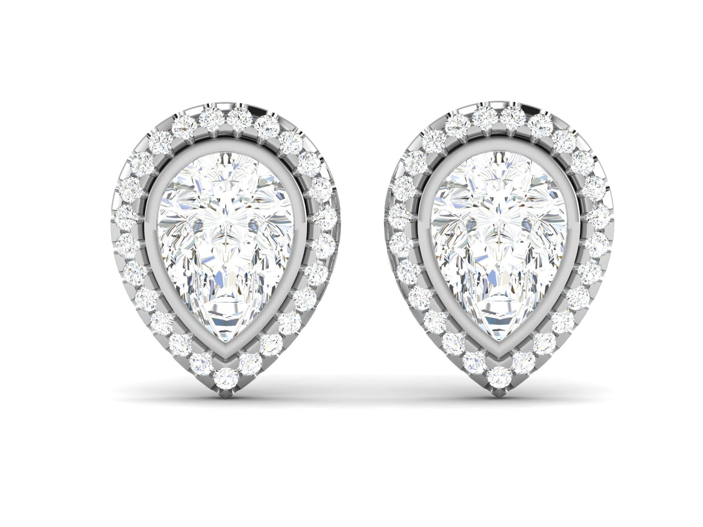 Layered Pear Halo Diamond Stud Earrings - 4.37 Ct Brilliant Cut