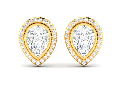 Layered Pear Halo Diamond Stud Earrings - 4.37 Ct Brilliant Cut