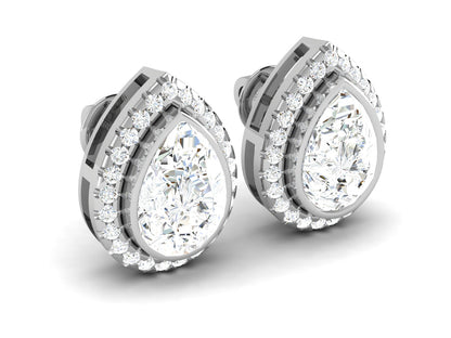 Layered Pear Halo Diamond Stud Earrings - 5.71 Ct Round Brilliant Cut
