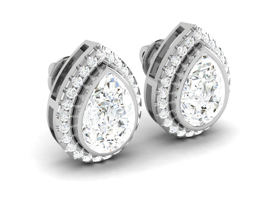 Layered Pear Halo Diamond Stud Earrings - 5.71 Ct Round Brilliant Cut