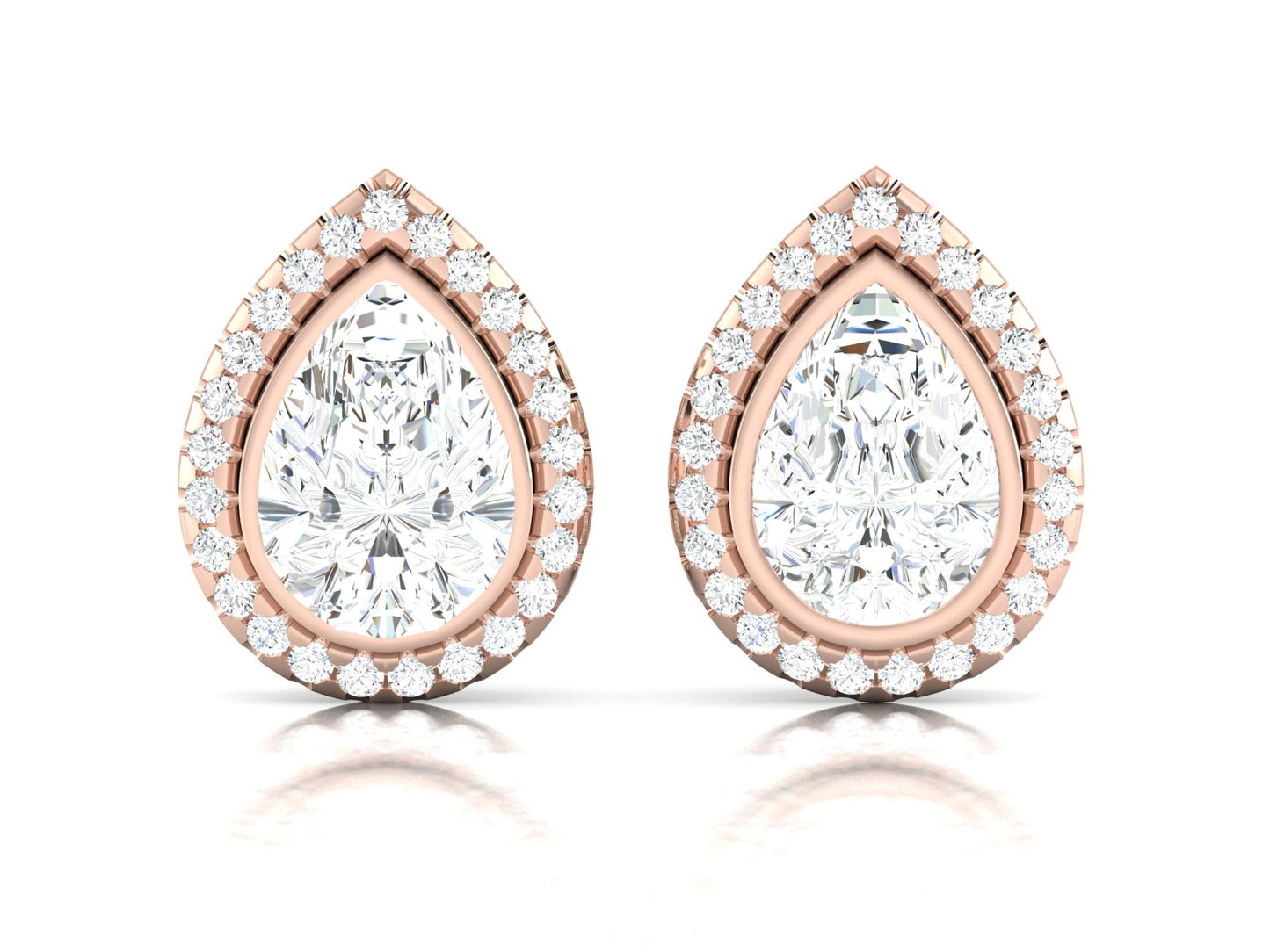Layered Pear Halo Diamond Stud Earrings - 5.71 Ct Round Brilliant Cut