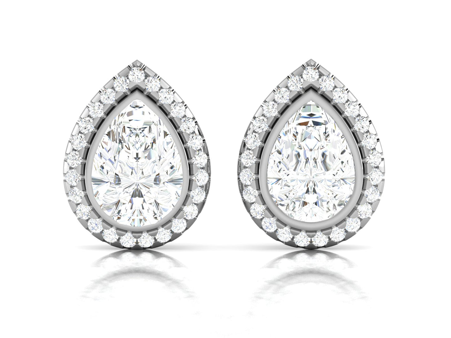 Layered Pear Halo Diamond Stud Earrings - 5.71 Ct Round Brilliant Cut