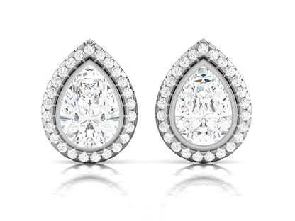 Layered Pear Halo Diamond Stud Earrings - 5.71 Ct Round Brilliant Cut