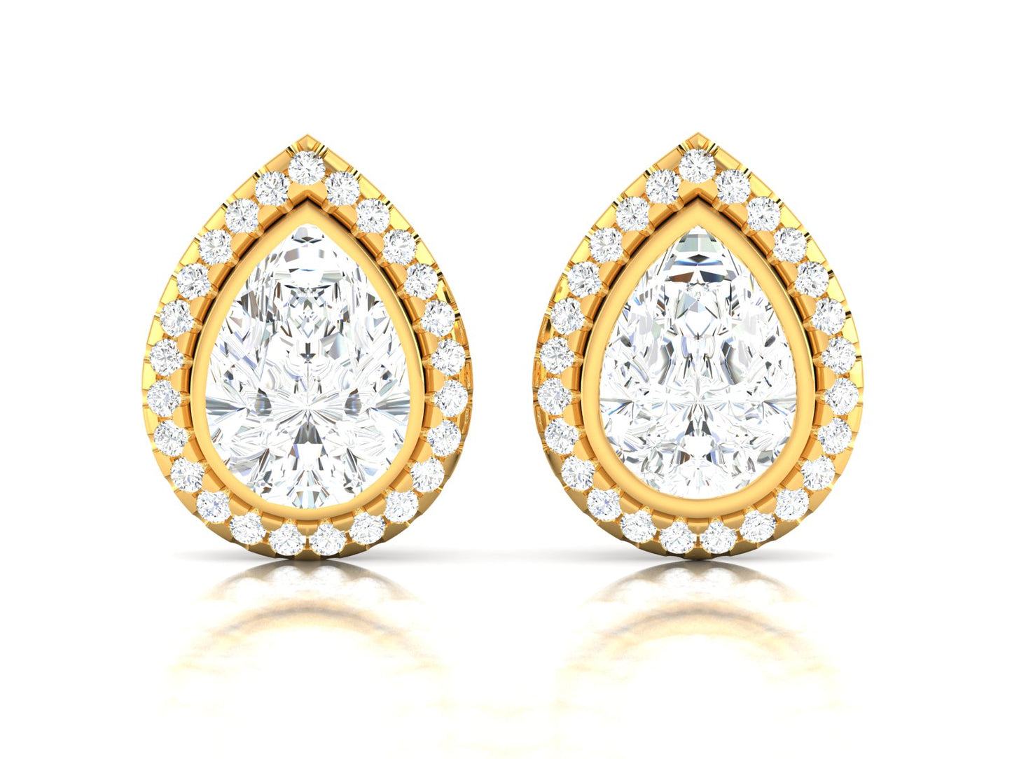 Layered Pear Halo Diamond Stud Earrings - 5.71 Ct Round Brilliant Cut