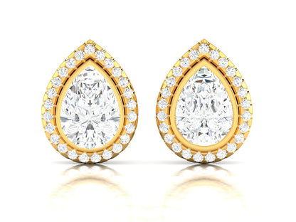 Layered Pear Halo Diamond Stud Earrings - 5.71 Ct Round Brilliant Cut