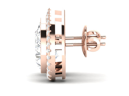 Layered Pear Halo Diamond Stud Earrings - 5.71 Ct Round Brilliant Cut