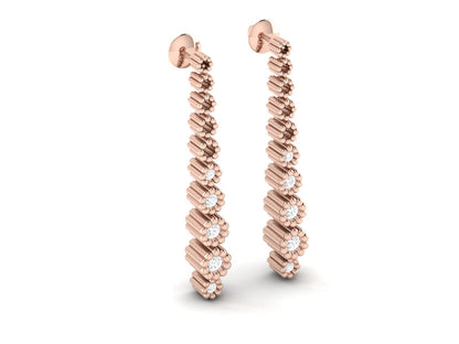 Pave Chain Drop Earrings In Rose Gold - 0.19 Ct Round Brilliant Cut