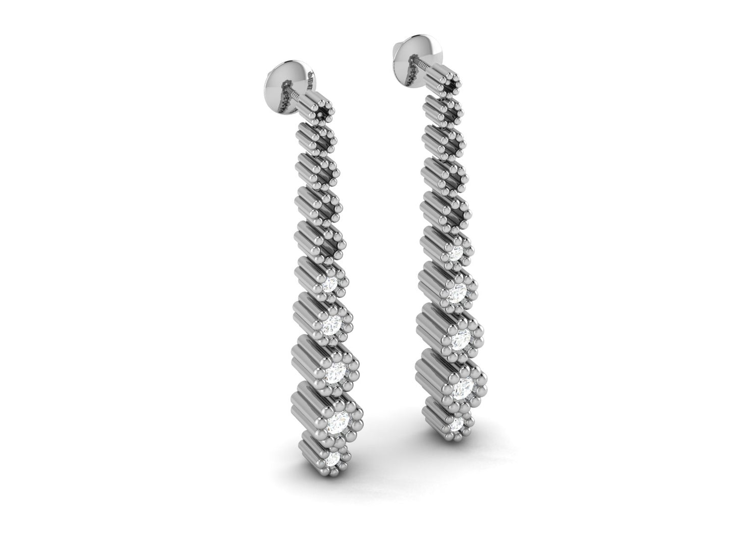 Pave Chain Drop Earrings In Rose Gold - 0.19 Ct Round Brilliant Cut