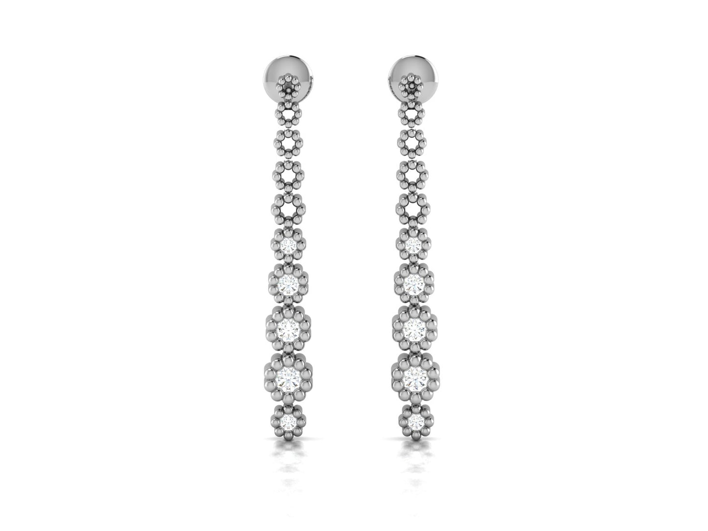 Pave Chain Drop Earrings In Rose Gold - 0.19 Ct Round Brilliant Cut