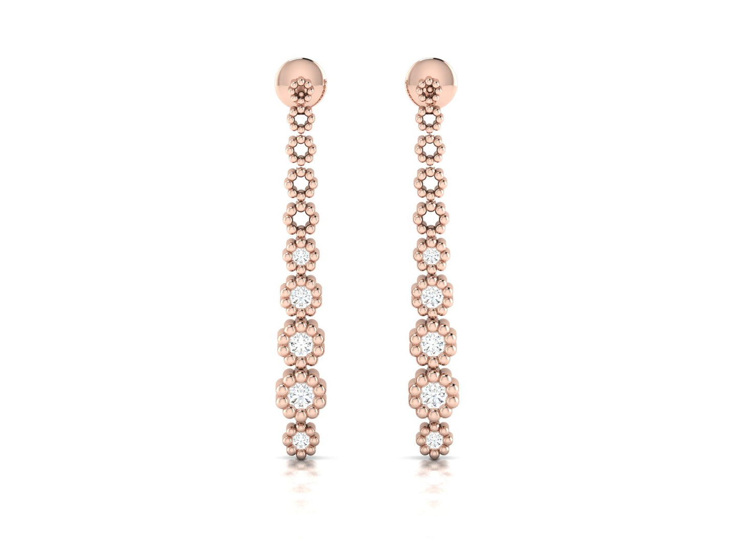 Pave Chain Drop Earrings In Rose Gold - 0.19 Ct Round Brilliant Cut