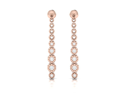 Pave Chain Drop Earrings In Rose Gold - 0.19 Ct Round Brilliant Cut