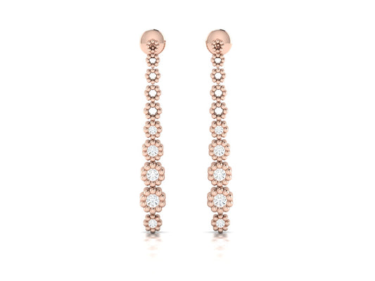 Pave Chain Drop Earrings In Rose Gold - 0.19 Ct Round Brilliant Cut