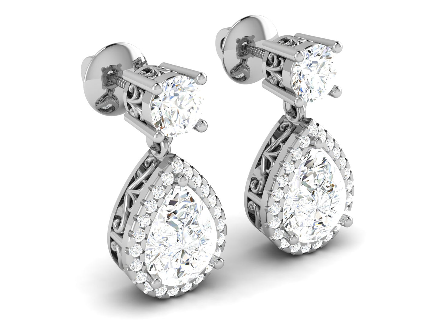 Radiant Halo Drops Diamond Earrings - 0.8 Ct