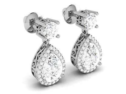 Radiant Halo Drops Diamond Earrings - 0.8 Ct