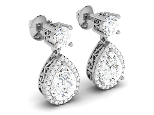 Radiant Halo Drops Diamond Earrings - 0.8 Ct