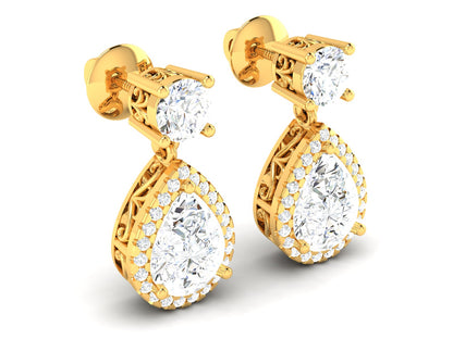 Radiant Halo Drops Diamond Earrings - 0.8 Ct