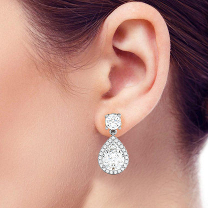 Radiant Halo Drops Diamond Earrings - 0.8 Ct