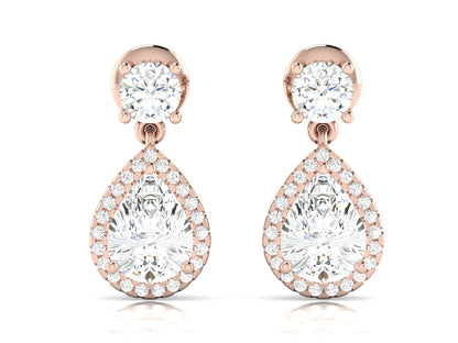 Radiant Halo Drops Diamond Earrings - 0.8 Ct