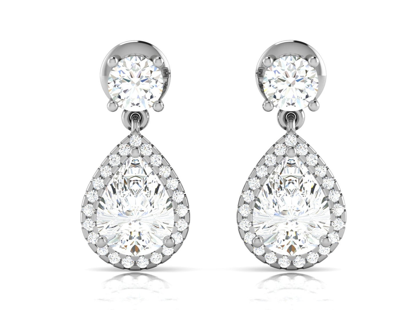 Radiant Halo Drops Diamond Earrings - 0.8 Ct