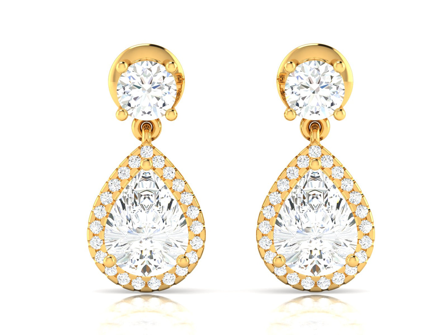 Radiant Halo Drops Diamond Earrings - 0.8 Ct