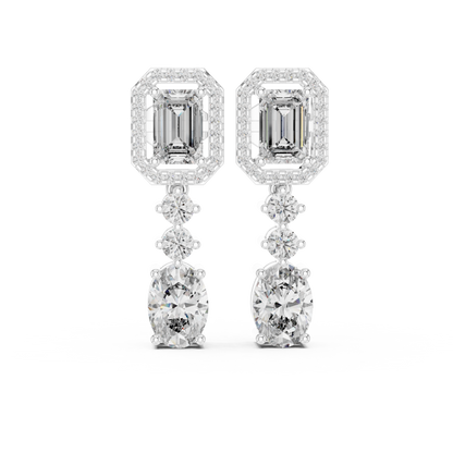 3.03 CTW Emerald and Oval Diamond Halo Drop Earrings in Yellow Gold