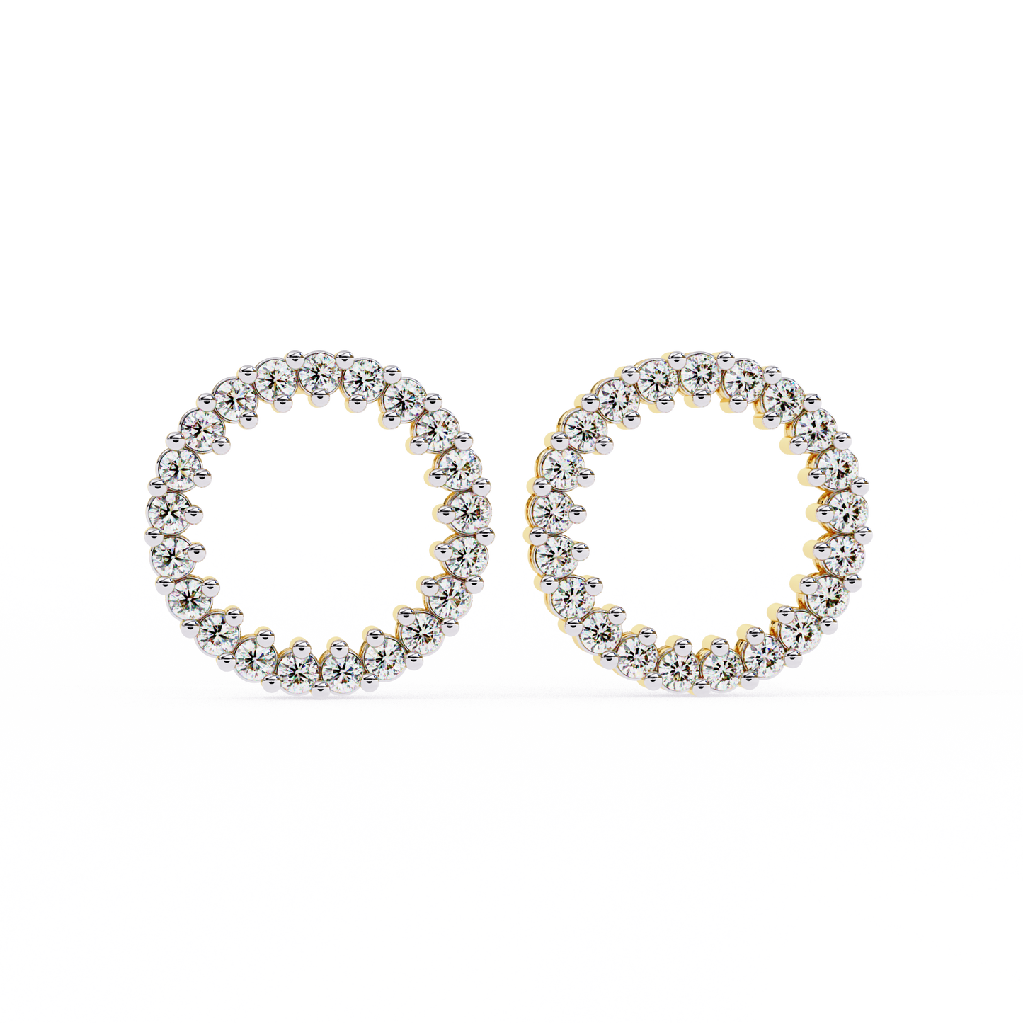 Celestial Halo Open-Circle Diamond Stud Earrings in Yellow Gold - 0.30 Ct