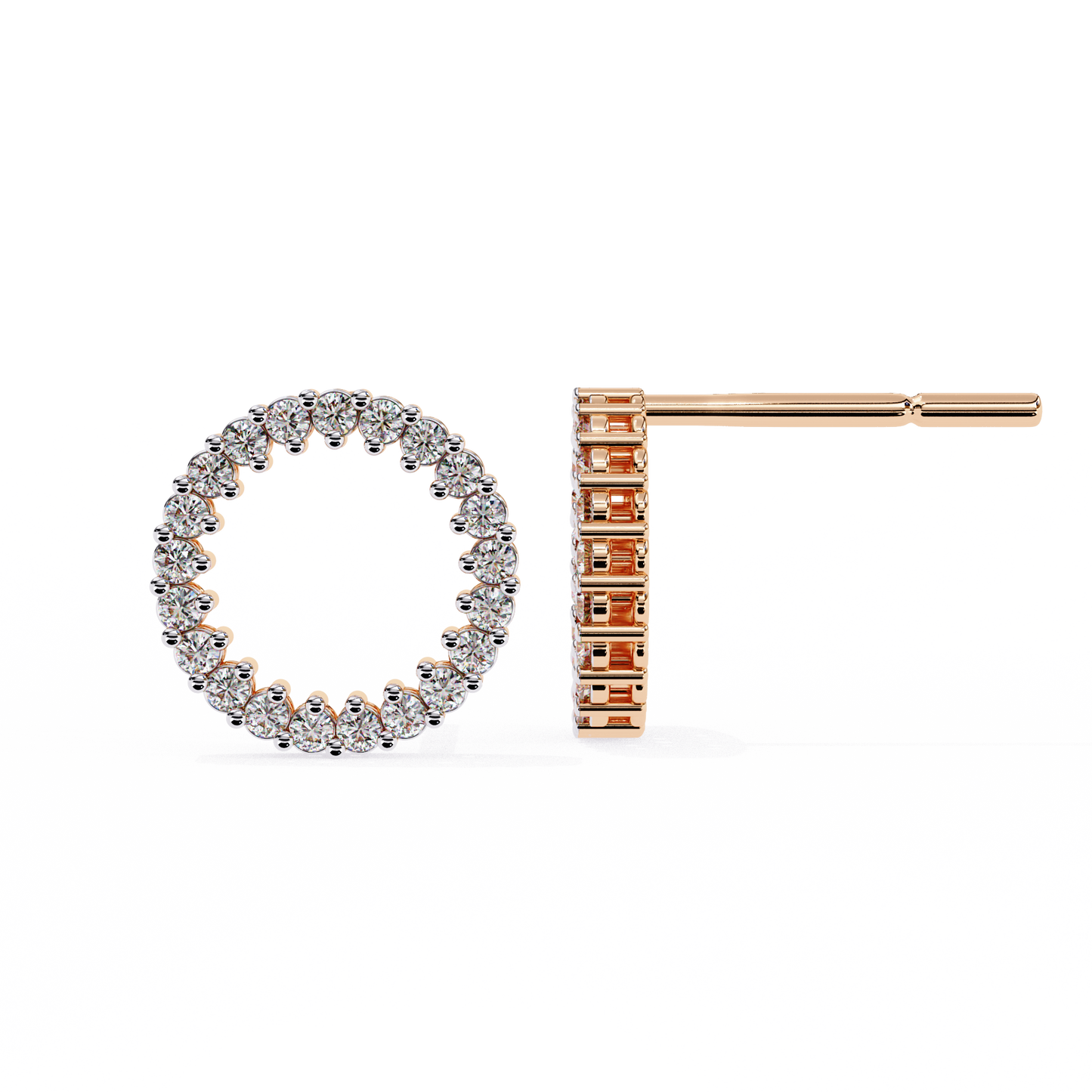 Celestial Halo Open-Circle Diamond Stud Earrings in Yellow Gold - 0.30 Ct