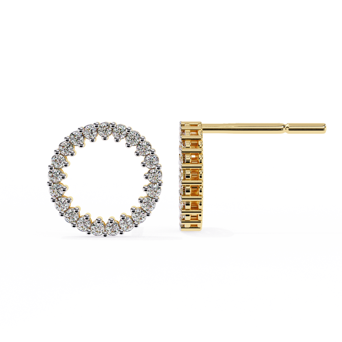 Celestial Halo Open-Circle Diamond Stud Earrings in Yellow Gold - 0.30 Ct