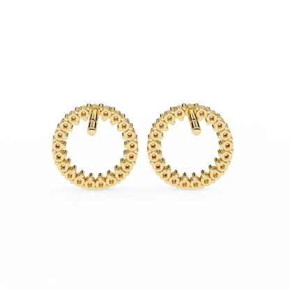 Celestial Halo Open-Circle Diamond Stud Earrings in Yellow Gold - 0.30 Ct