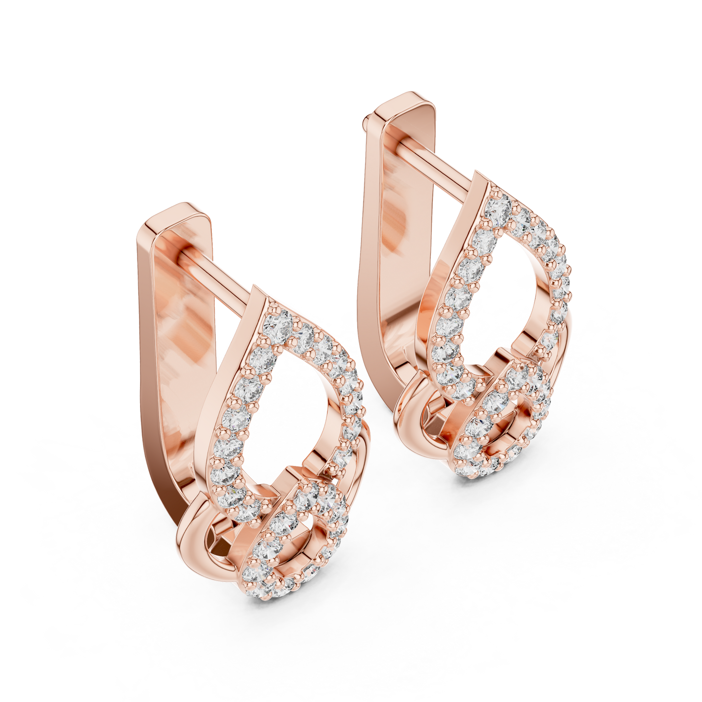 0.36CTW Open Teardrop Vintage Diamond Hoop Earrings in Yellow Gold