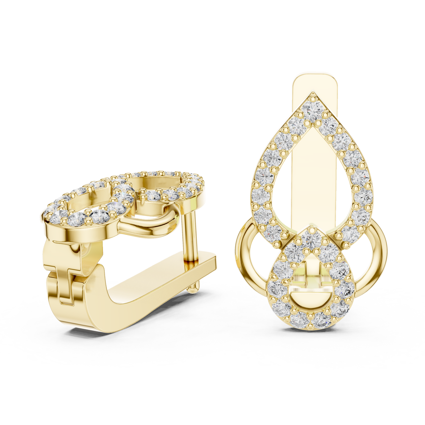 0.36CTW Open Teardrop Vintage Diamond Hoop Earrings in Yellow Gold