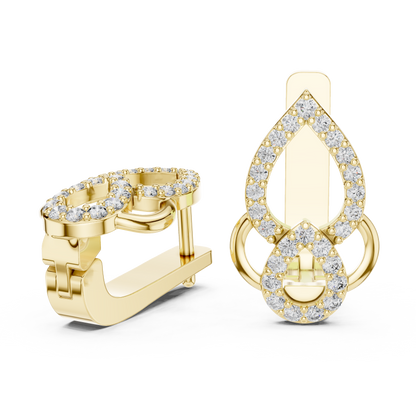 0.36CTW Open Teardrop Vintage Diamond Hoop Earrings in Yellow Gold