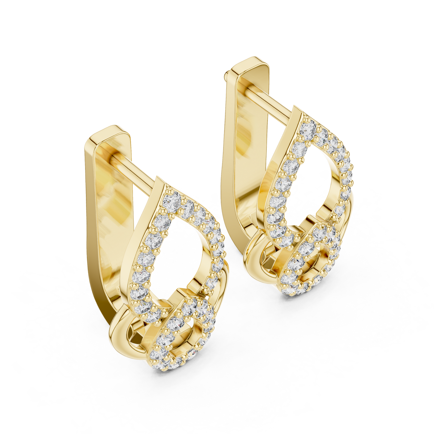 0.36CTW Open Teardrop Vintage Diamond Hoop Earrings in Yellow Gold
