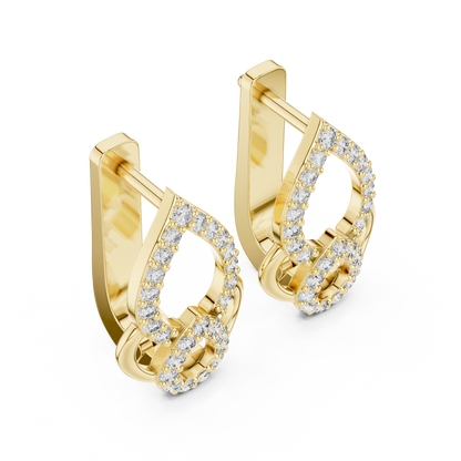 0.36CTW Open Teardrop Vintage Diamond Hoop Earrings in Yellow Gold