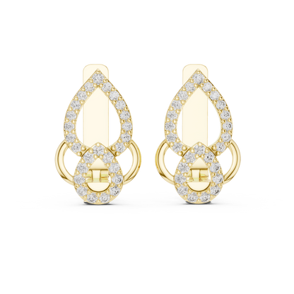 0.36CTW Open Teardrop Vintage Diamond Hoop Earrings in Yellow Gold