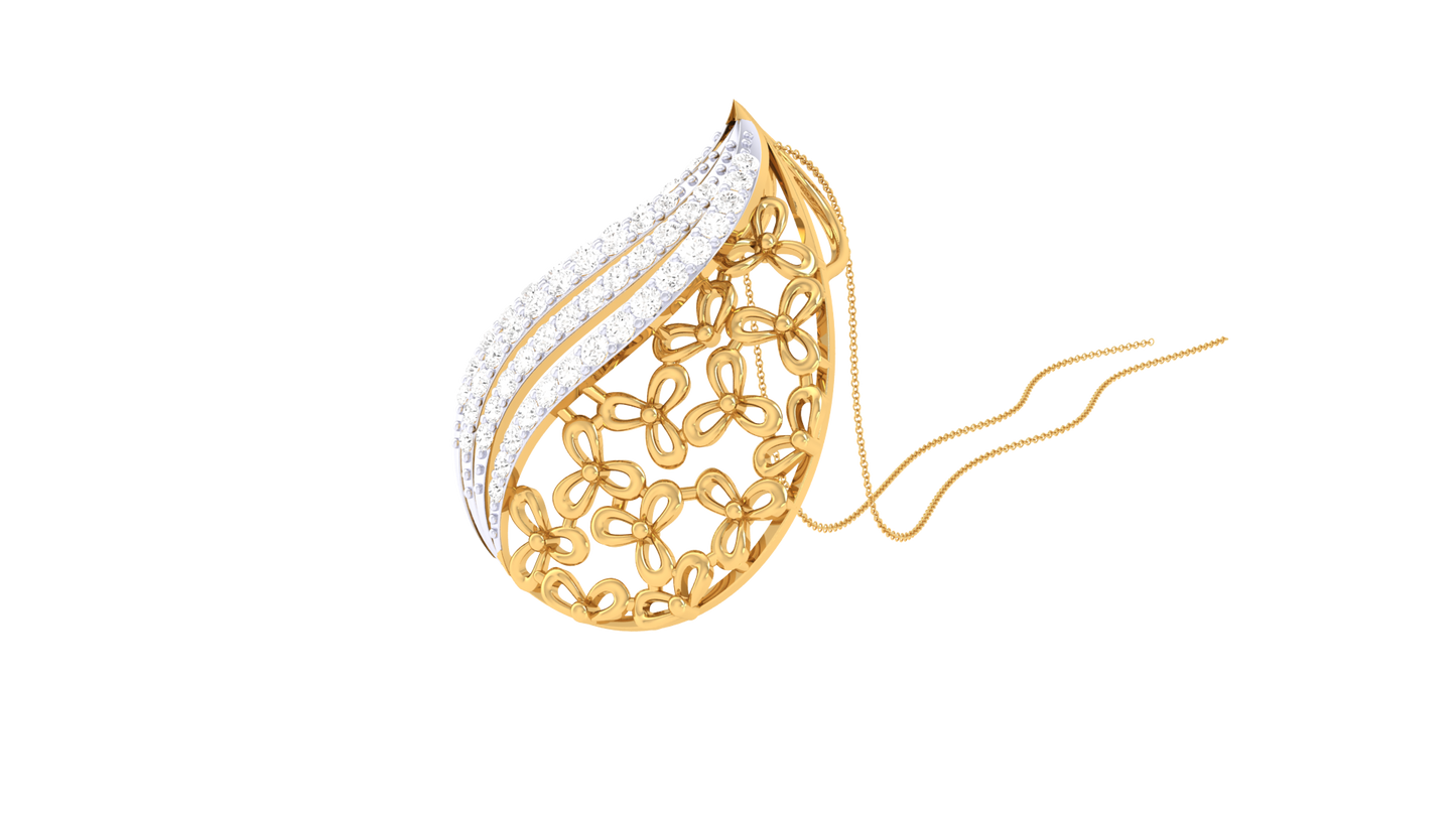 Dewdrop Sparkle Yellow Gold Pendent - 0.33 Ct Diamonds