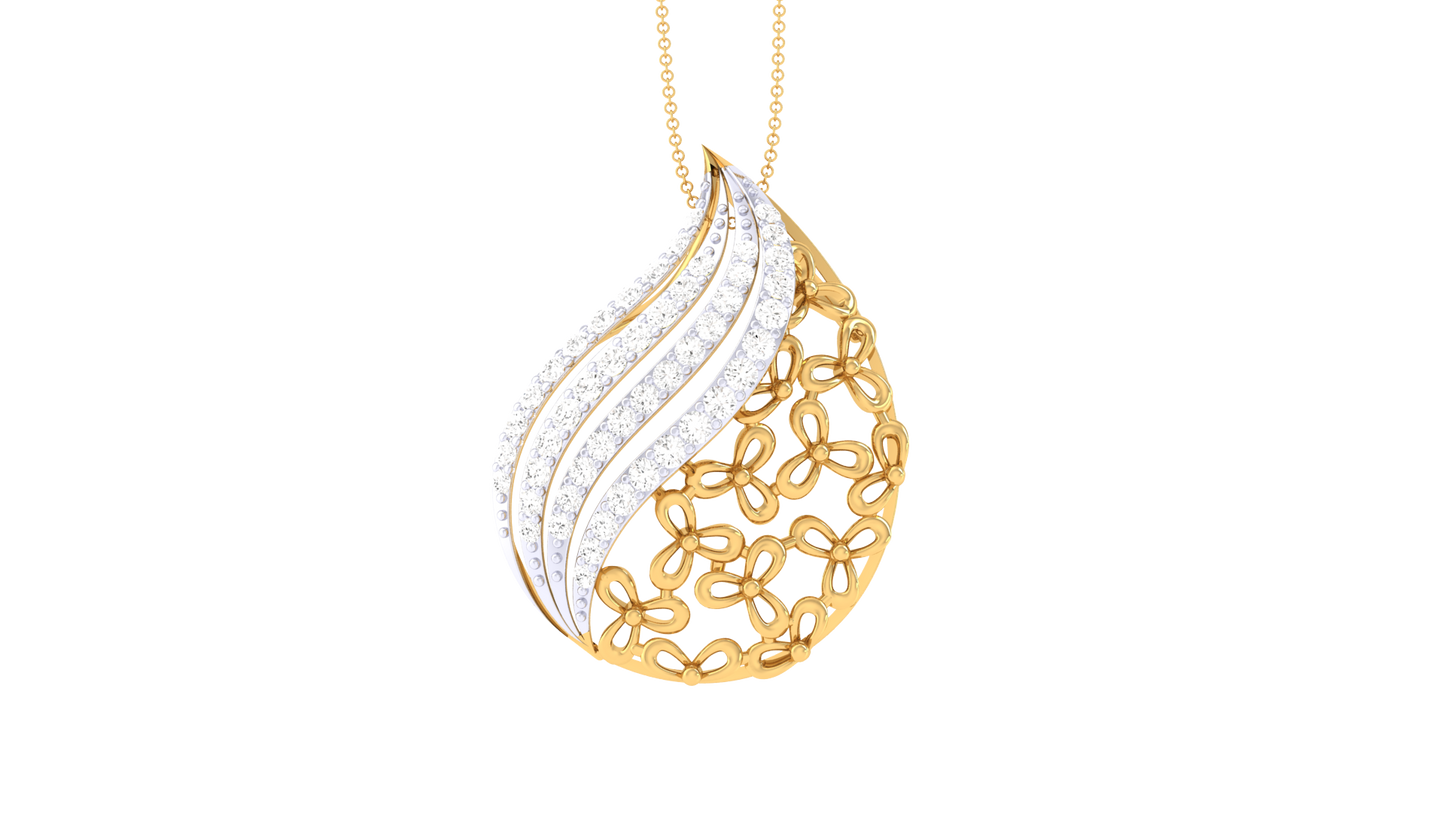 Dewdrop Sparkle Yellow Gold Pendent - 0.33 Ct Diamonds